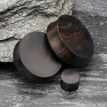 Detail View 1 of A Pair of Tiger Ebony Wood Double Flared Plug-Black